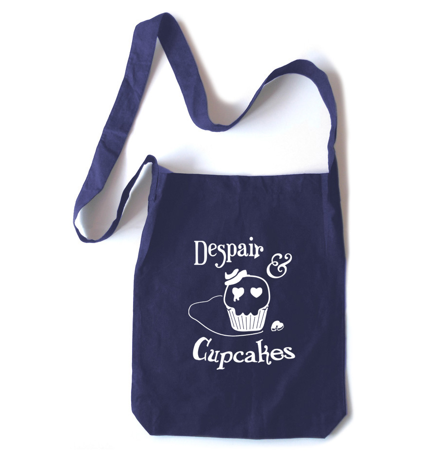 Despair and Cupcakes Crossbody Tote Bag - Navy Blue