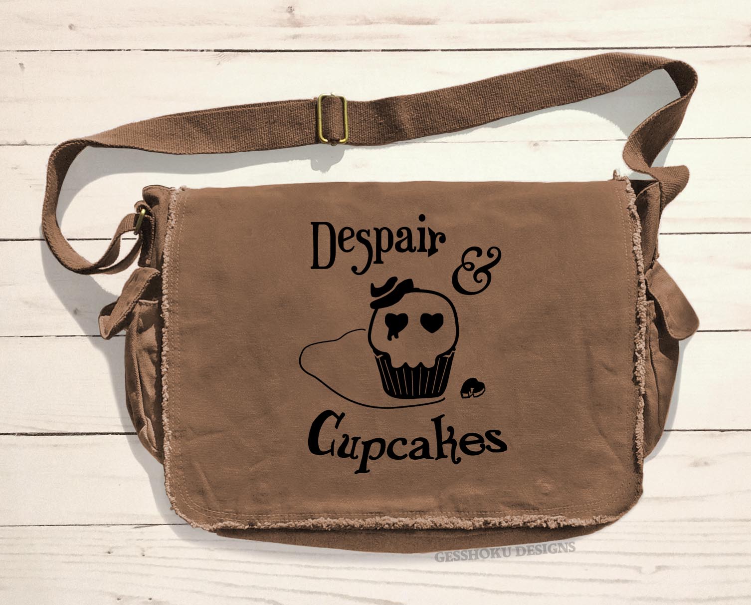 Despair and Cupcakes Messenger Bag - Brown