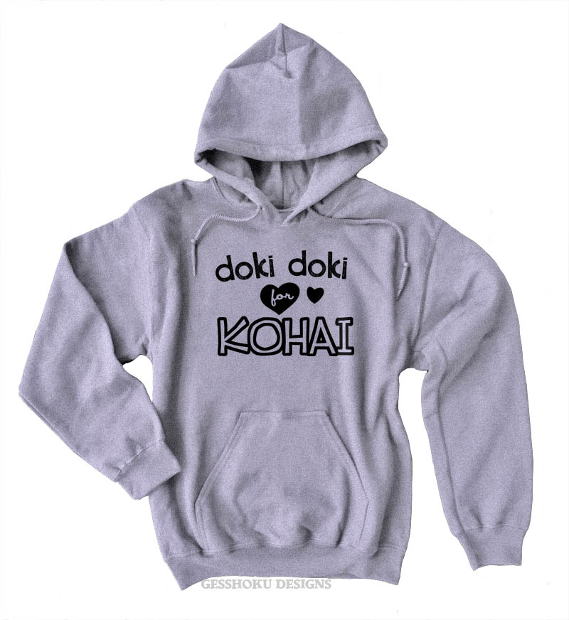 Doki Doki for Kohai Pullover Hoodie - Light Grey