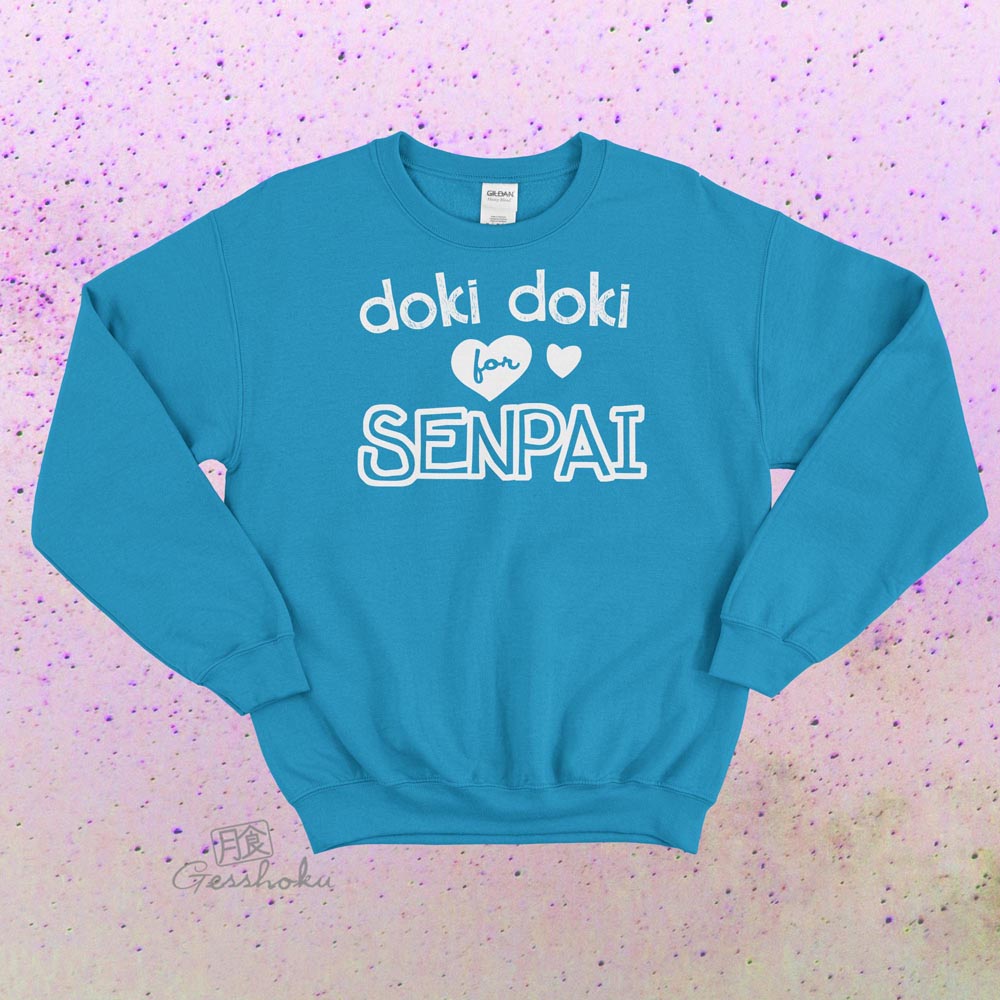 Doki Doki for Senpai Crewneck Sweatshirt - Aqua Blue