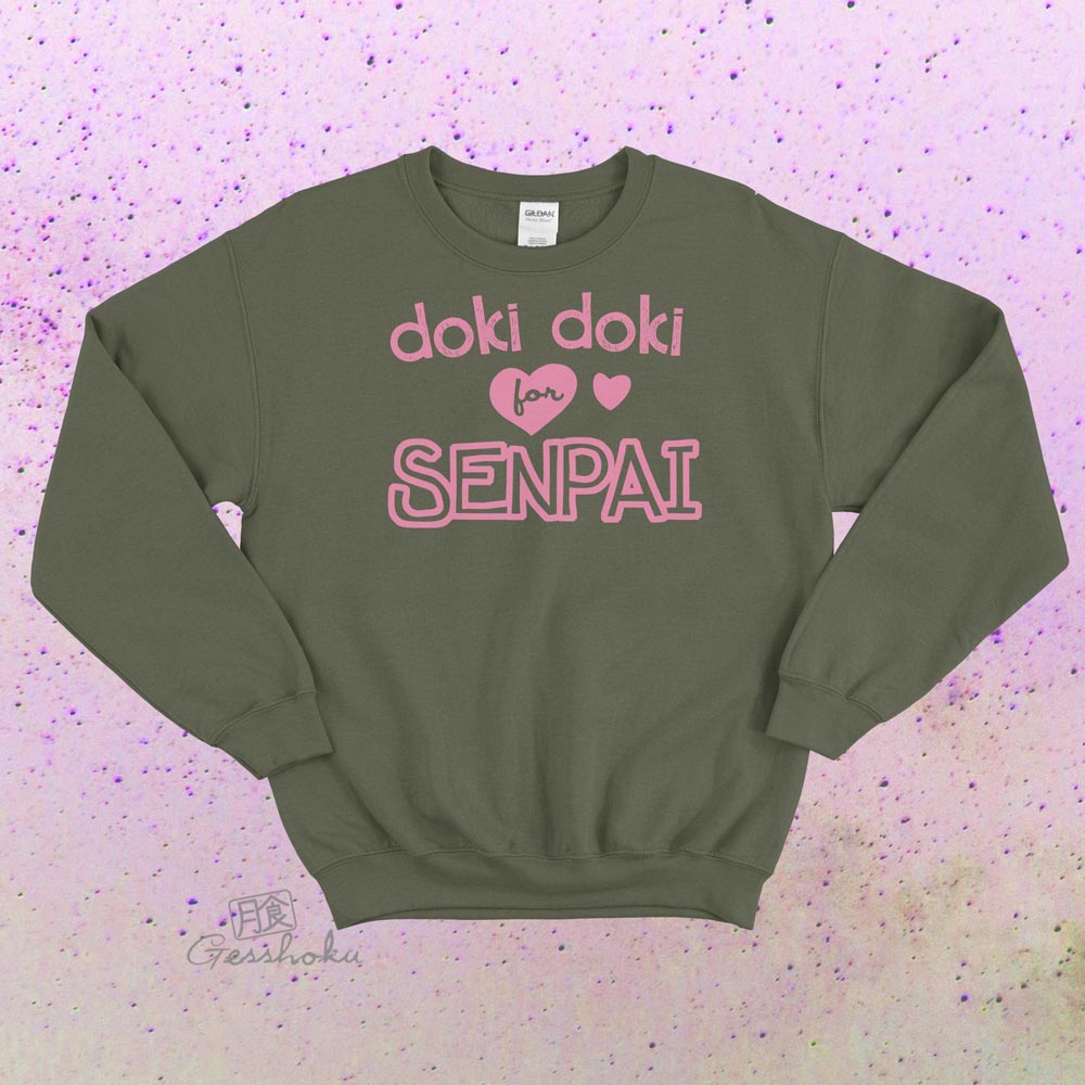 Doki Doki for Senpai Crewneck Sweatshirt - Olive Green