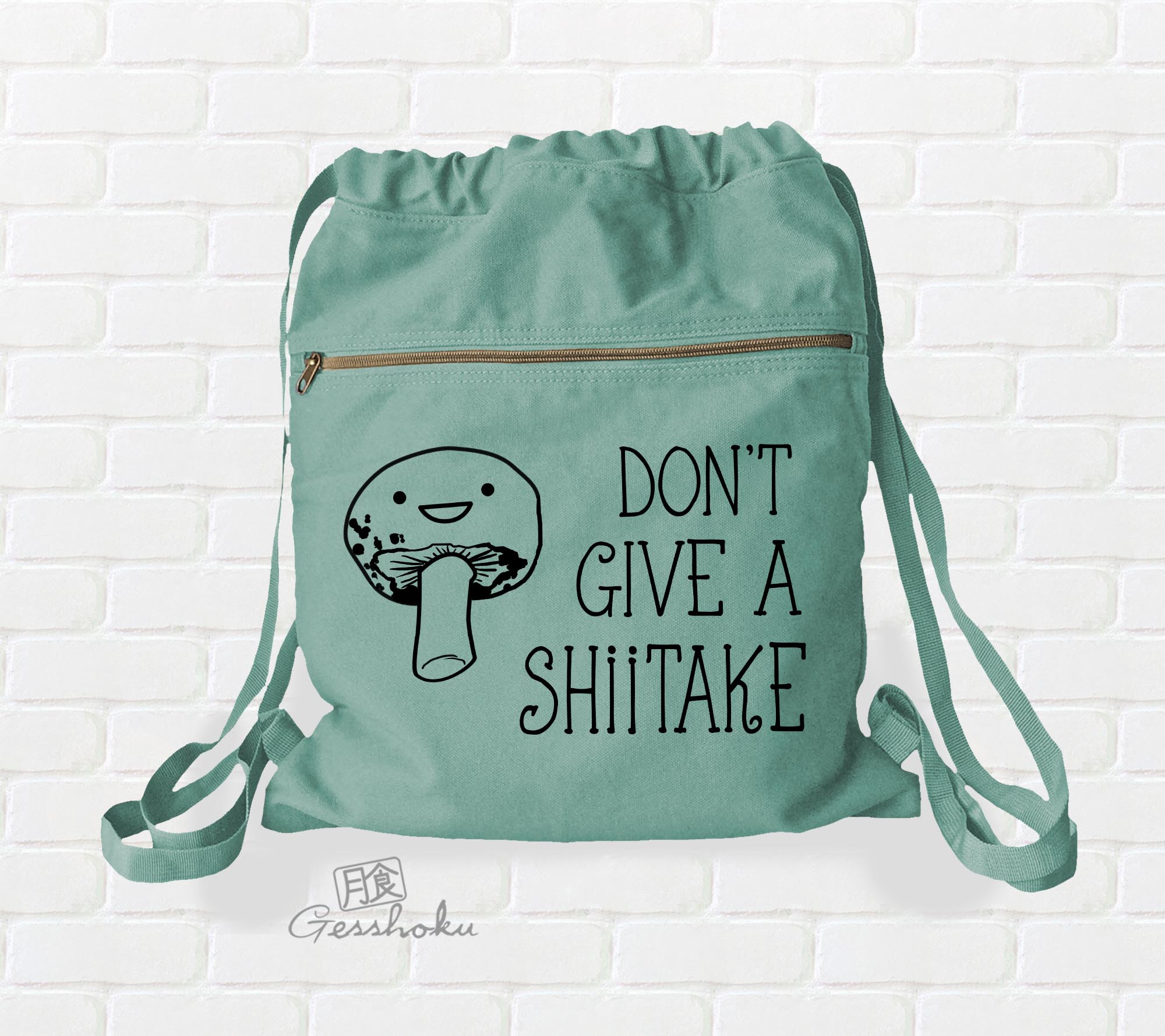 Don't Give a Shiitake Cinch Backpack - Seafoam