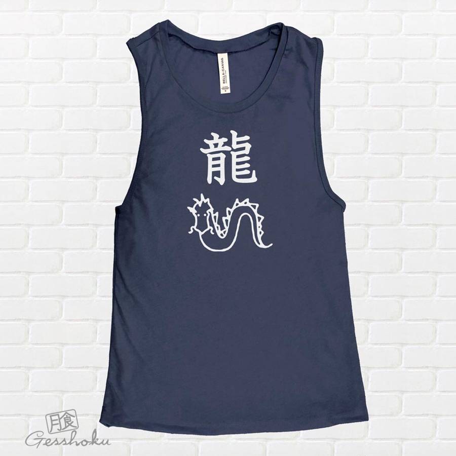 Dragon Kanji Sleeveless Tank Top - Navy Blue