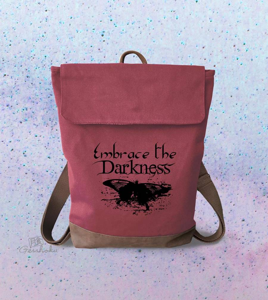 Embrace the Darkness Canvas Zippered Rucksack - Red