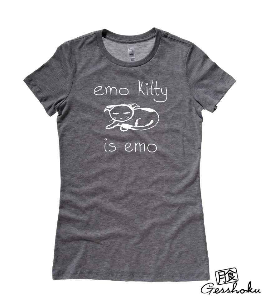 Emo Kitty Ladies T-shirt - Charcoal Grey
