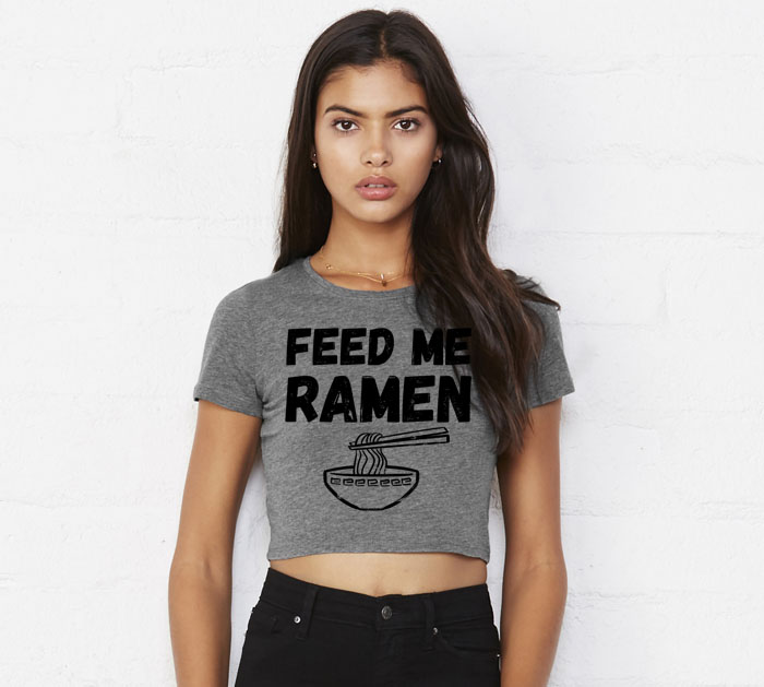 Feed Me Ramen Crop Top T-shirt - Charcoal Grey