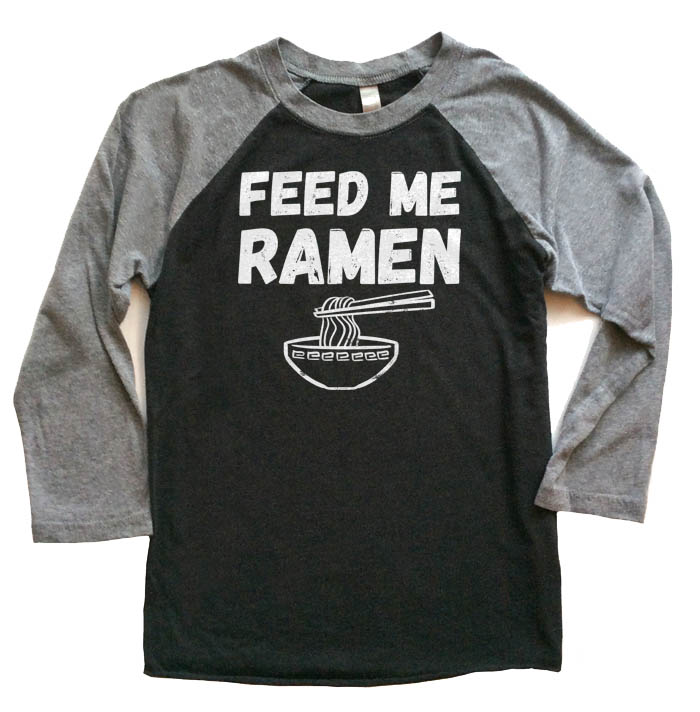 Feed Me Ramen Raglan T-shirt 3/4 Sleeve - Grey/Black