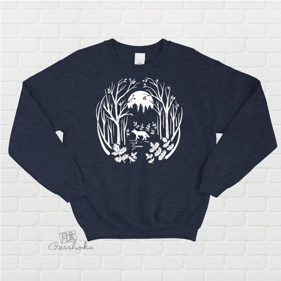 Fox in the Forest Crewneck Sweatshirt - Heather Navy