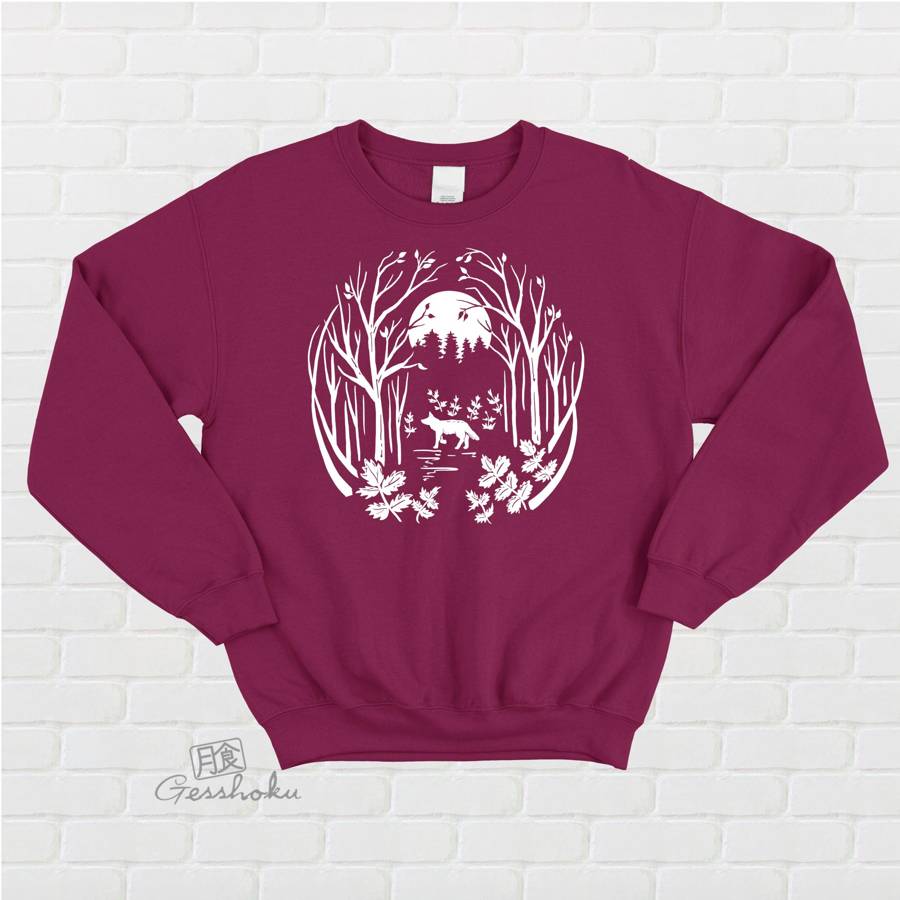 Fox in the Forest Crewneck Sweatshirt - Maroon