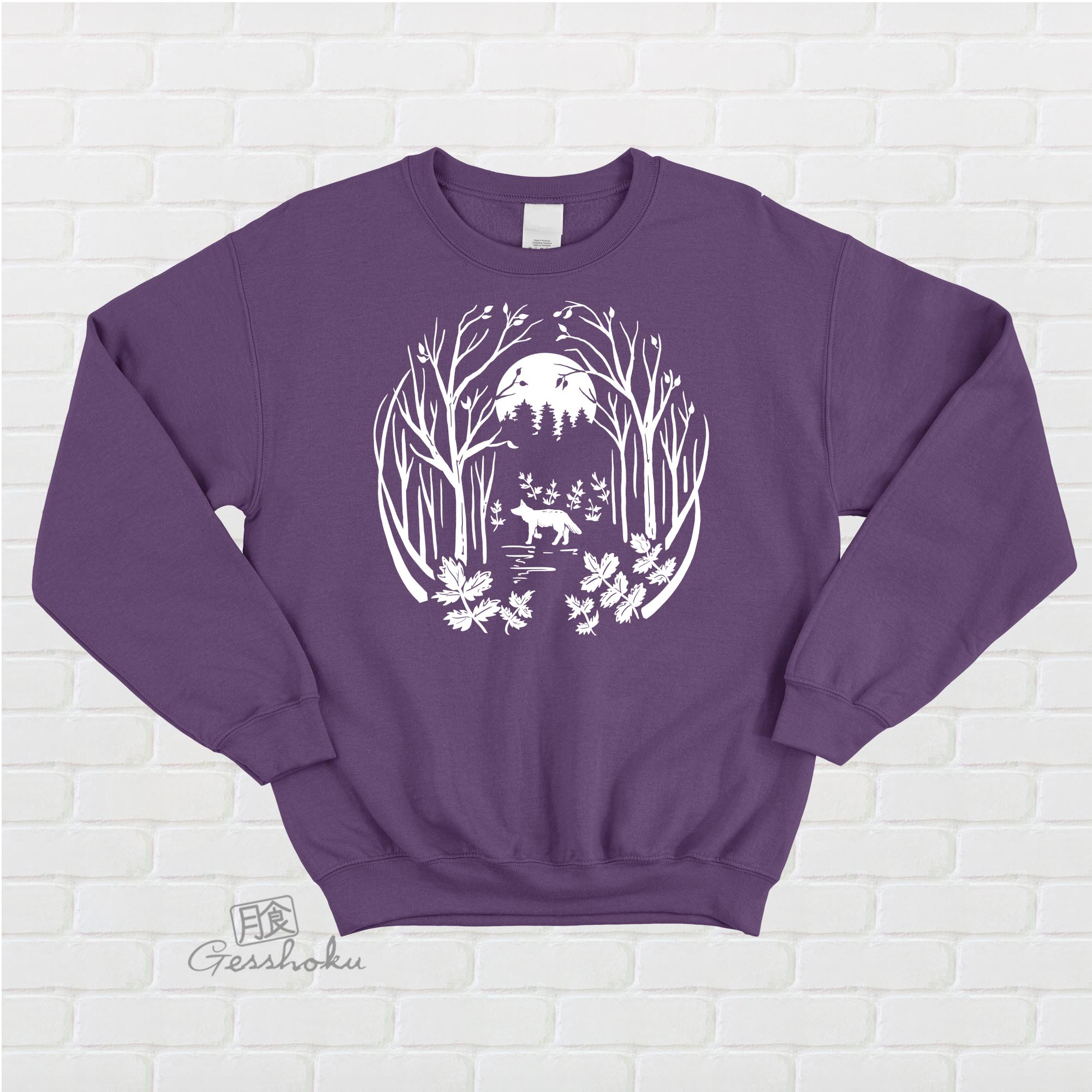 Fox in the Forest Crewneck Sweatshirt - Purple