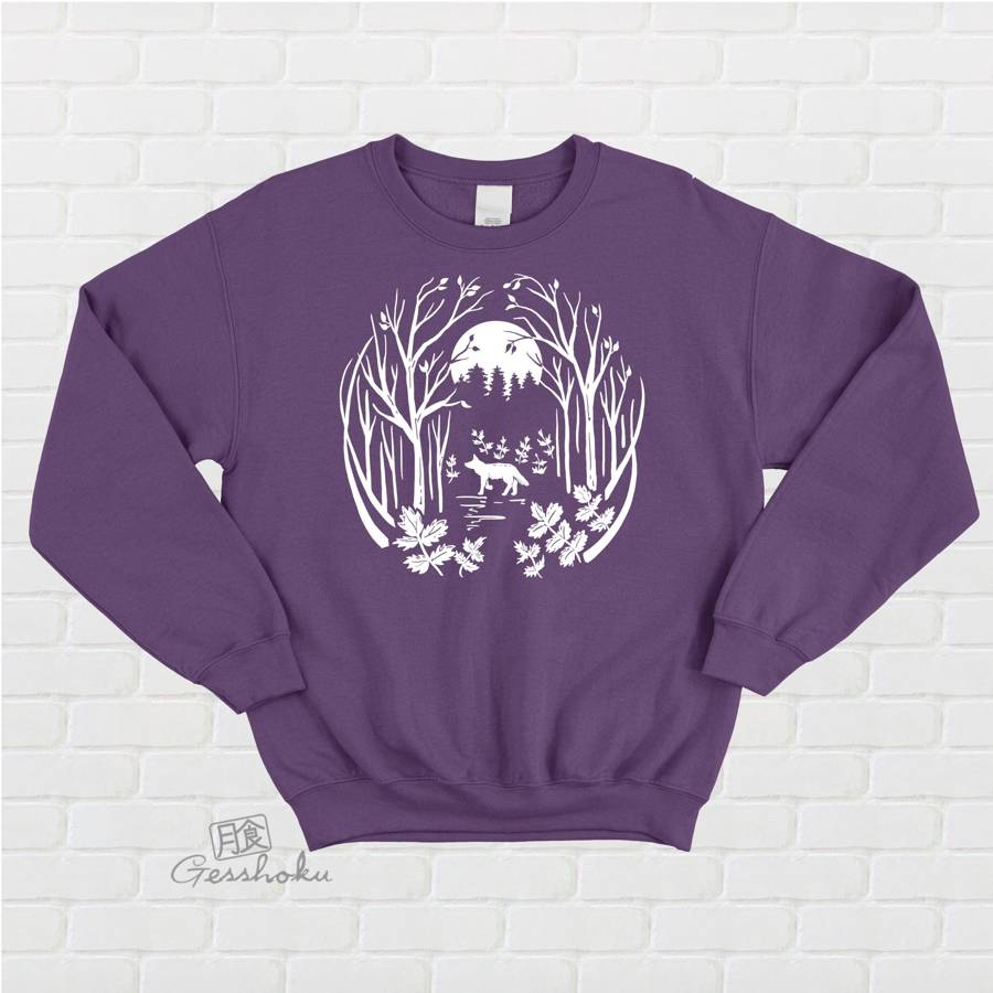 Fox in the Forest Crewneck Sweatshirt - Purple