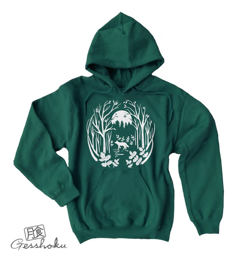 Fox in the Forest Pullover Hoodie - Forest Green