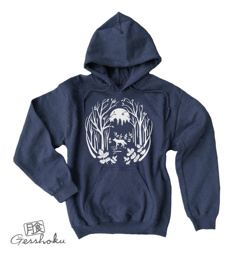 Fox in the Forest Pullover Hoodie - Heather Navy