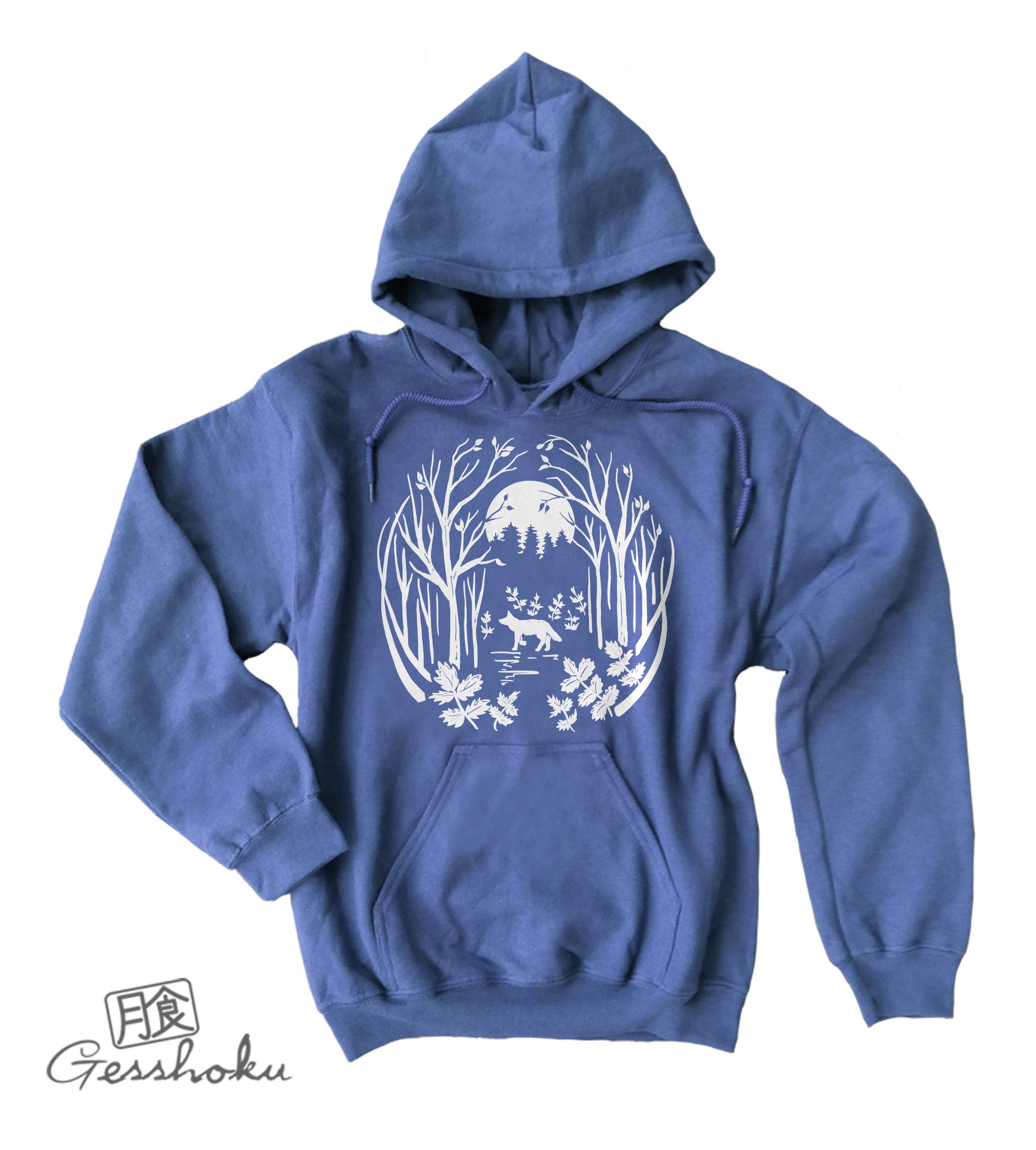 Fox in the Forest Pullover Hoodie - Indigo Blue