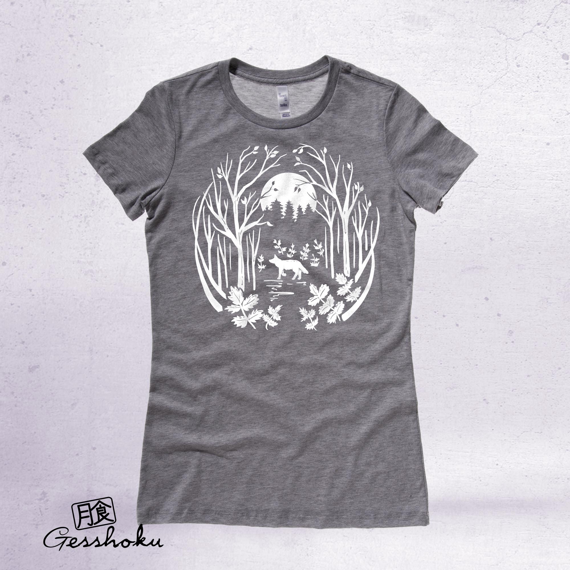 Fox in the Forest Ladies T-shirt - Charcoal Grey