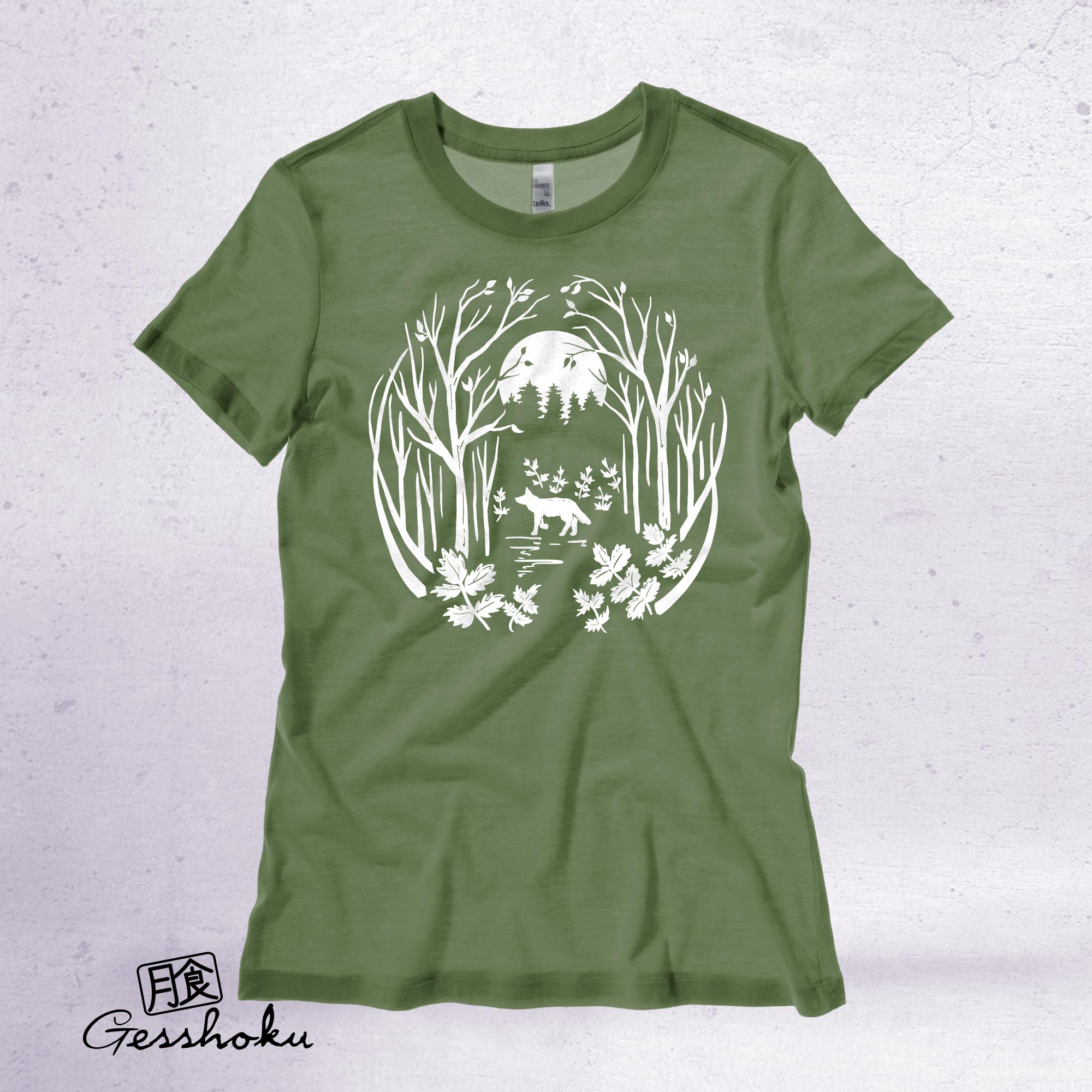Fox in the Forest Ladies T-shirt - Olive Green