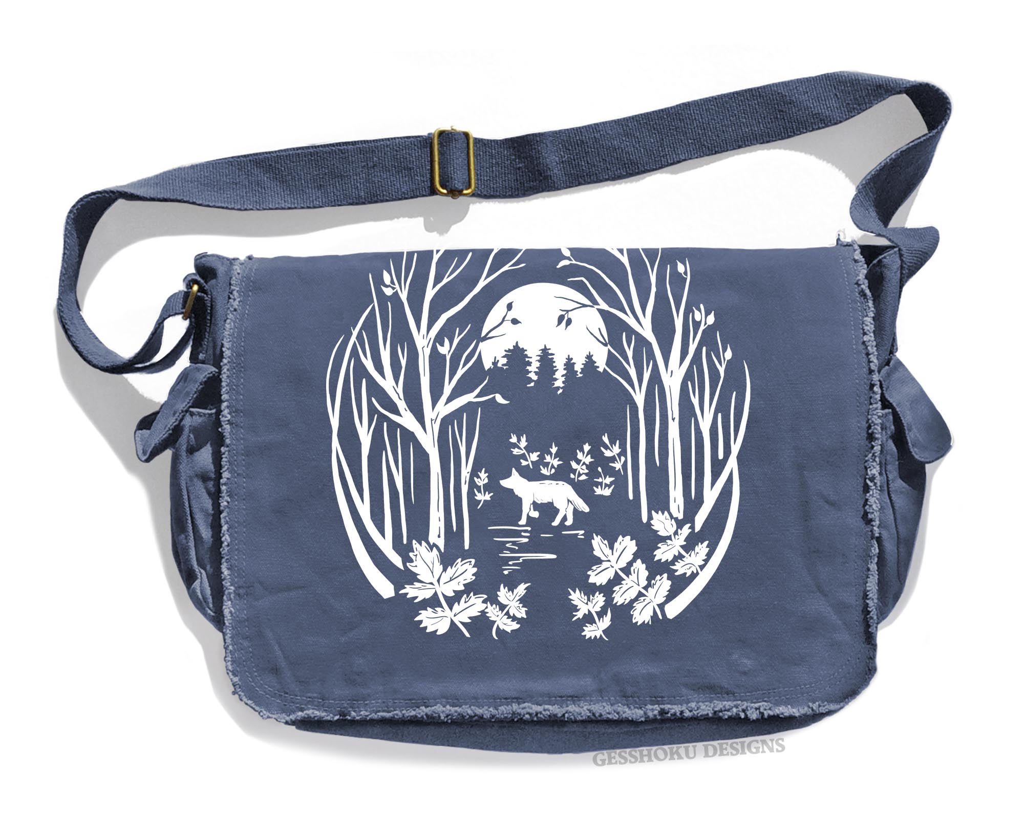 Fox in the Forest Messenger Bag - Denim Blue