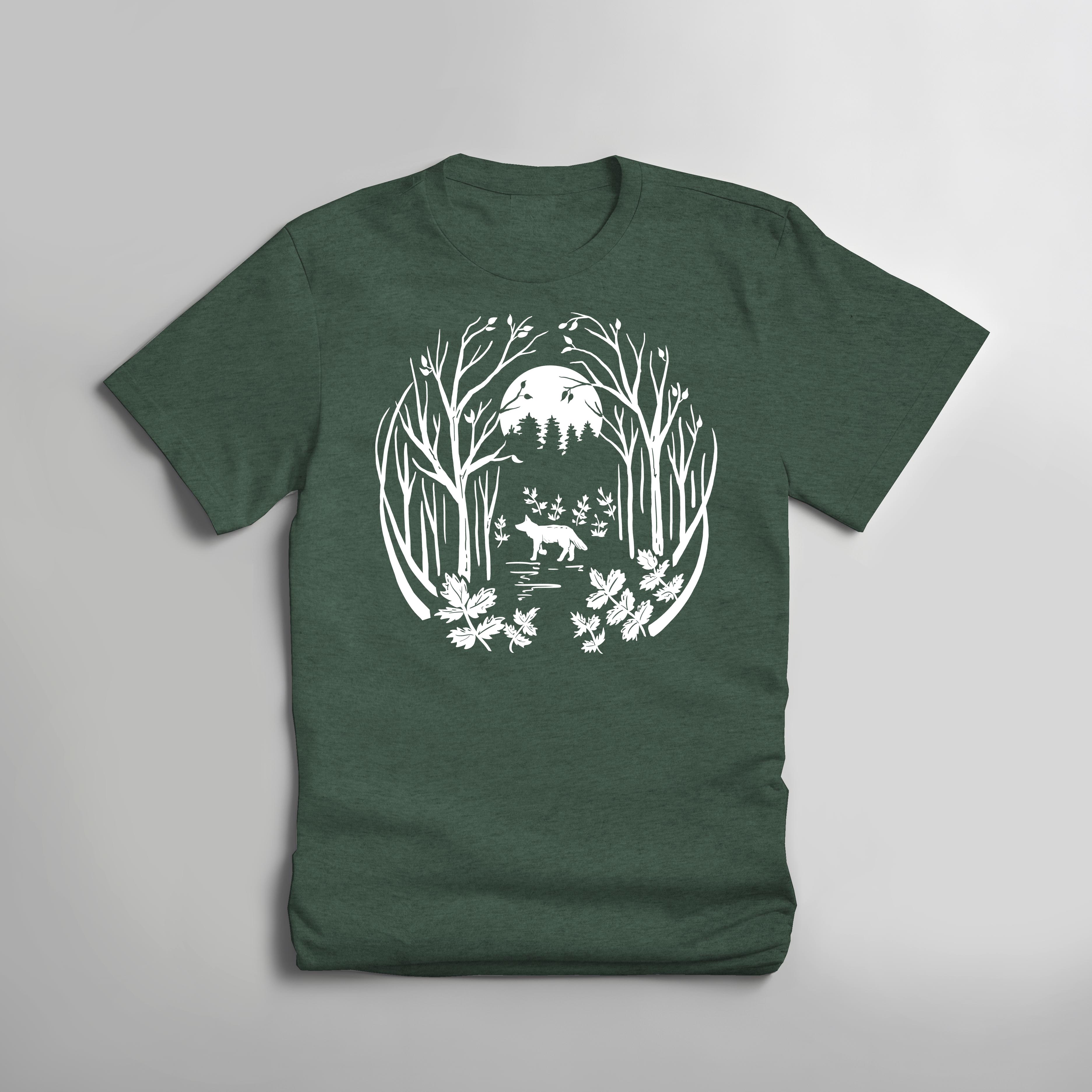 Fox in the Forest T-shirt - Forest Green