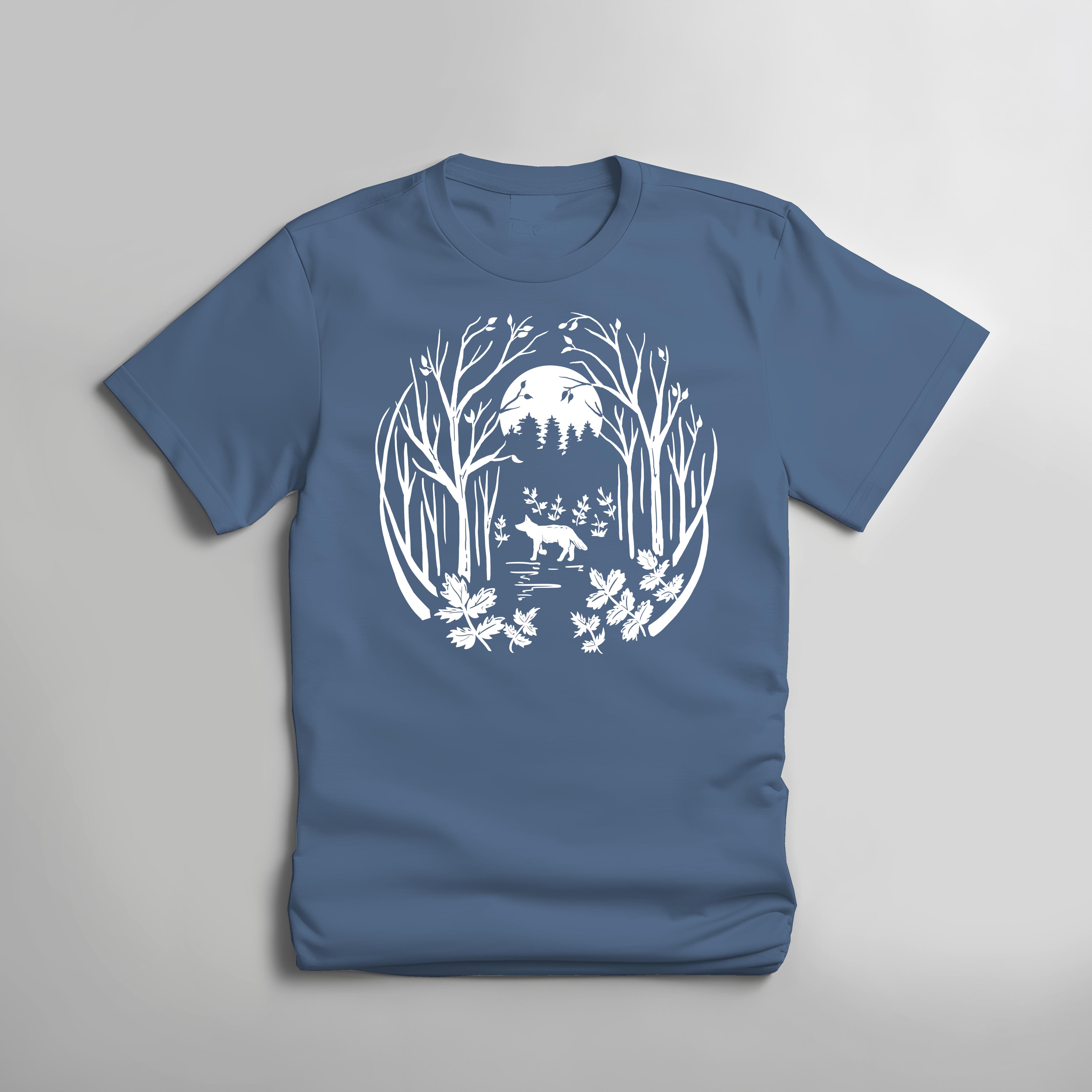 Fox in the Forest T-shirt - Indigo Blue