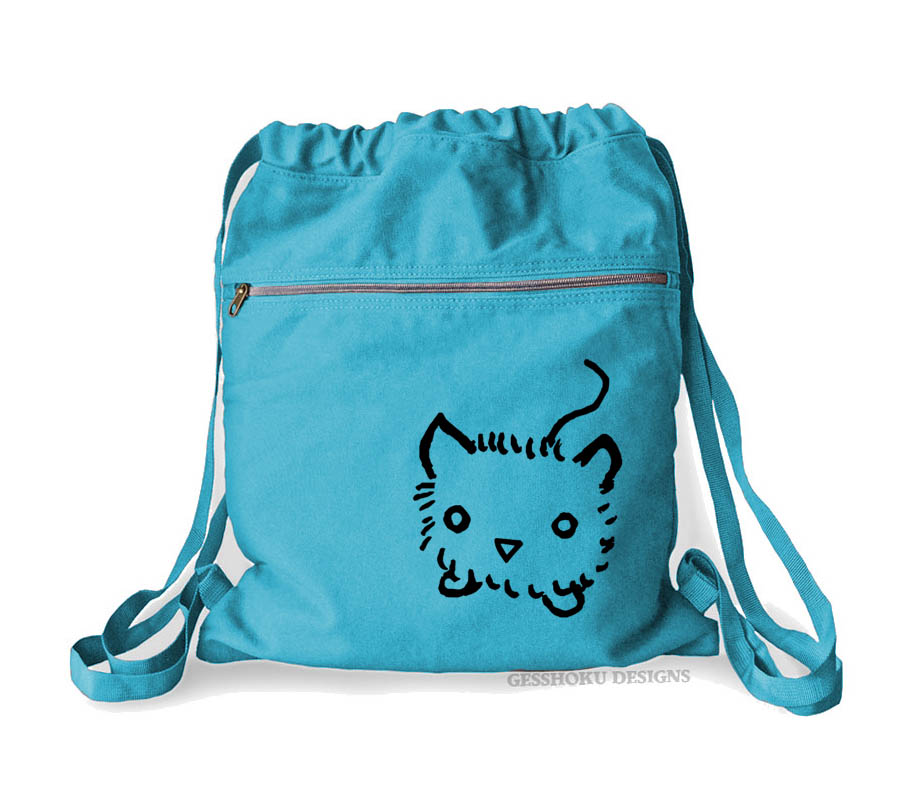 Fuzzy Kitten Cinch Backpack - Aqua Blue