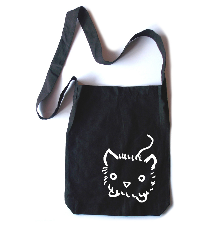 Fuzzy Kitten Crossbody Tote Bag - Black