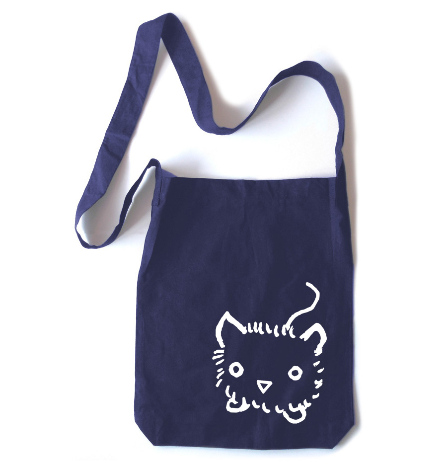 Fuzzy Kitten Crossbody Tote Bag - Navy Blue