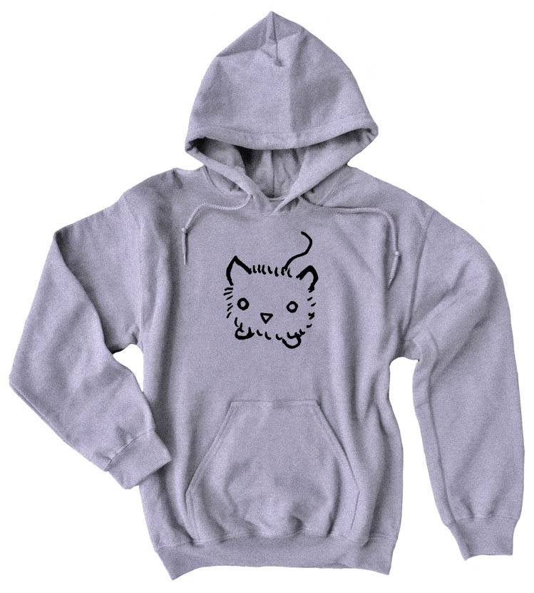 Fuzzy Kitten Pullover Hoodie - Light Grey