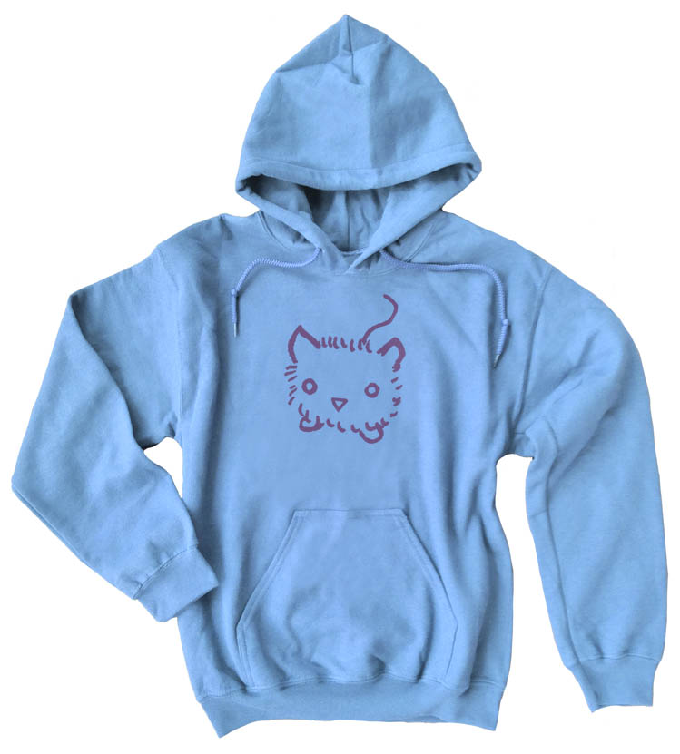 Fuzzy Kitten Pullover Hoodie - Light Blue