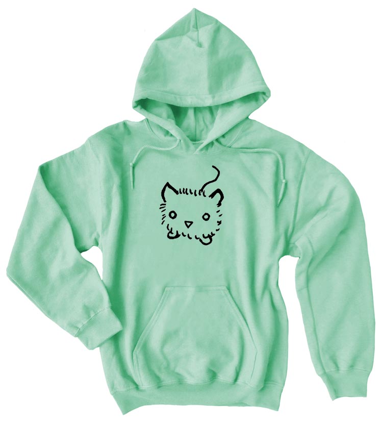 Fuzzy Kitten Pullover Hoodie - Mint