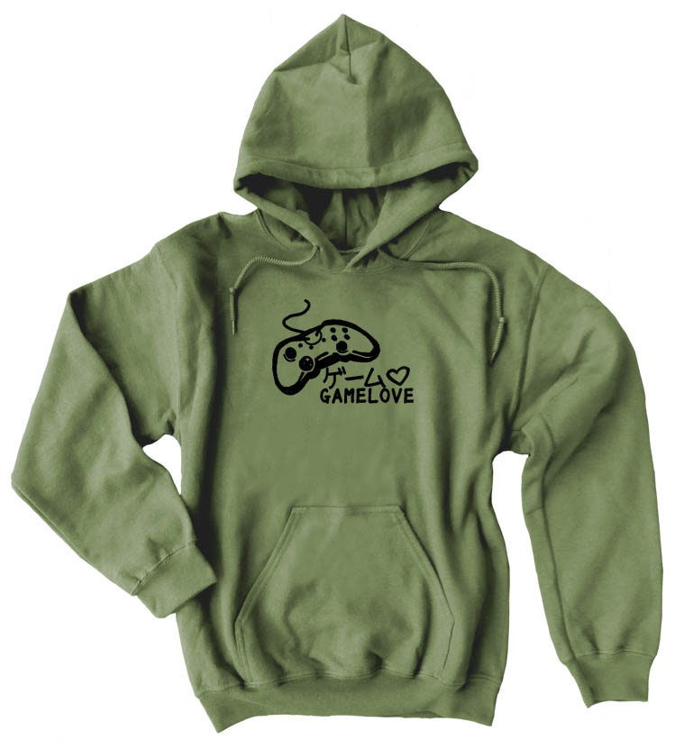 Game Love Pullover Hoodie - Olive Green