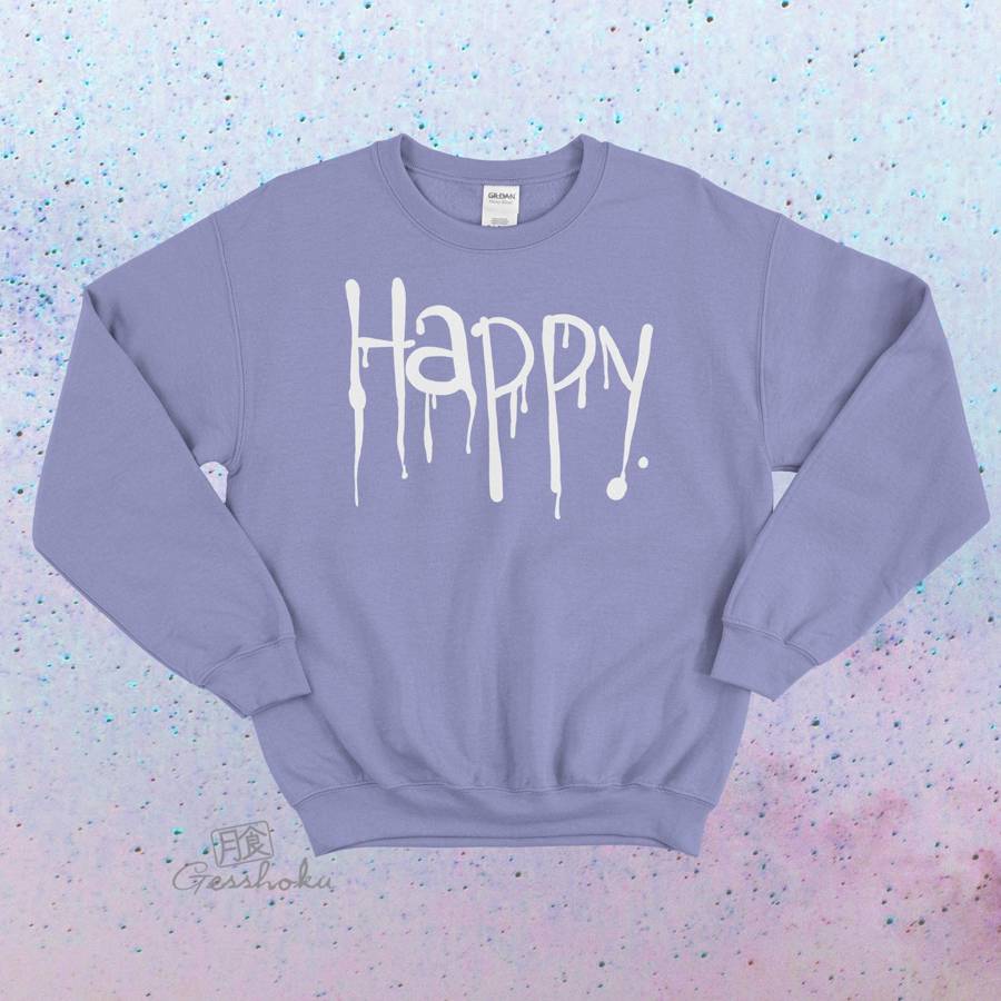 "Happy" Dripping Text Crewneck Sweatshirt - Violet