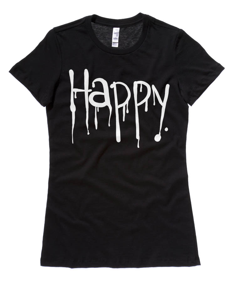 "Happy" Dripping Text Ladies T-shirt - Black