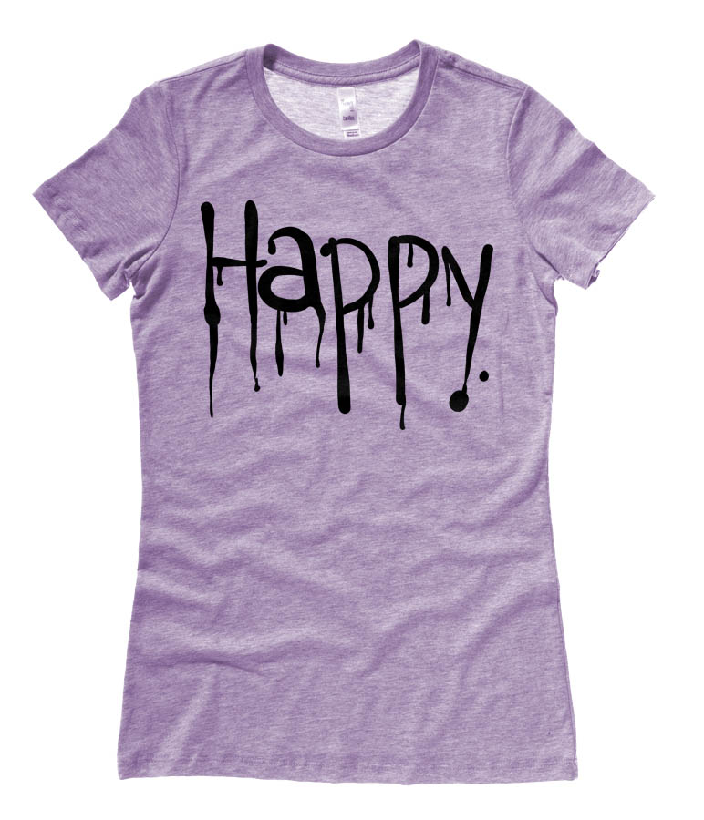 "Happy" Dripping Text Ladies T-shirt - Heather Purple