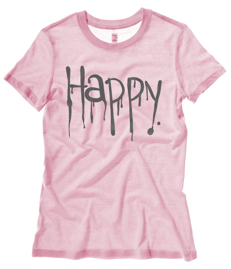 "Happy" Dripping Text Ladies T-shirt - Light Pink