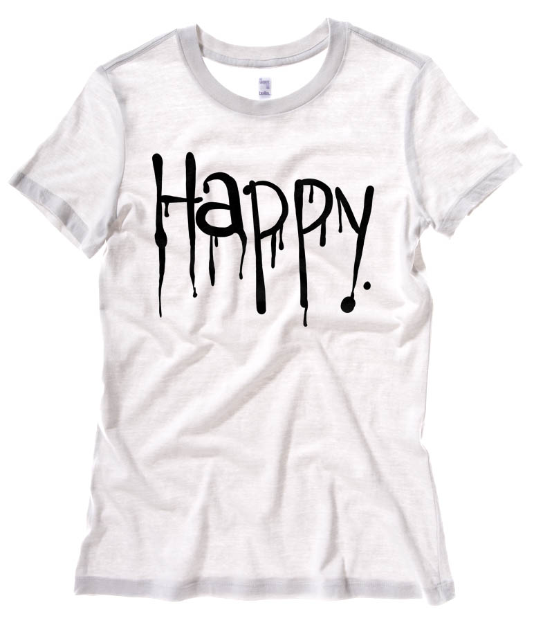 "Happy" Dripping Text Ladies T-shirt - White