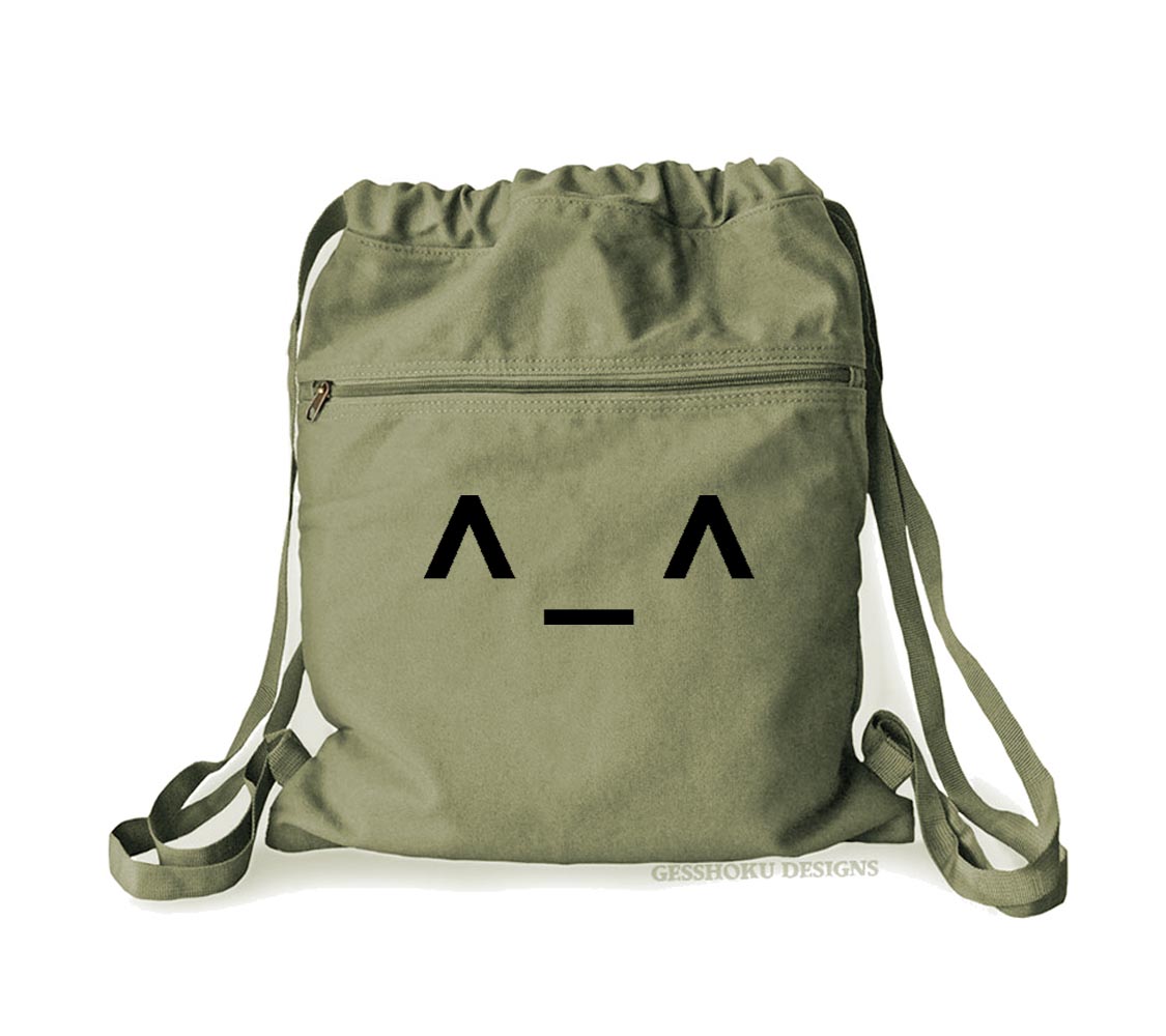 Happy Emoticon Cinch Backpack - Khaki Green