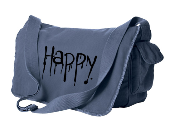 "Happy" Dripping Text Messenger Bag - Denim Blue