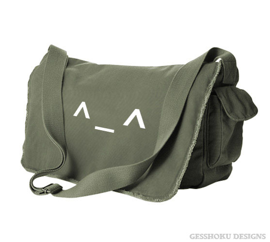 Happy Emoticon Messenger Bag - Khaki Green
