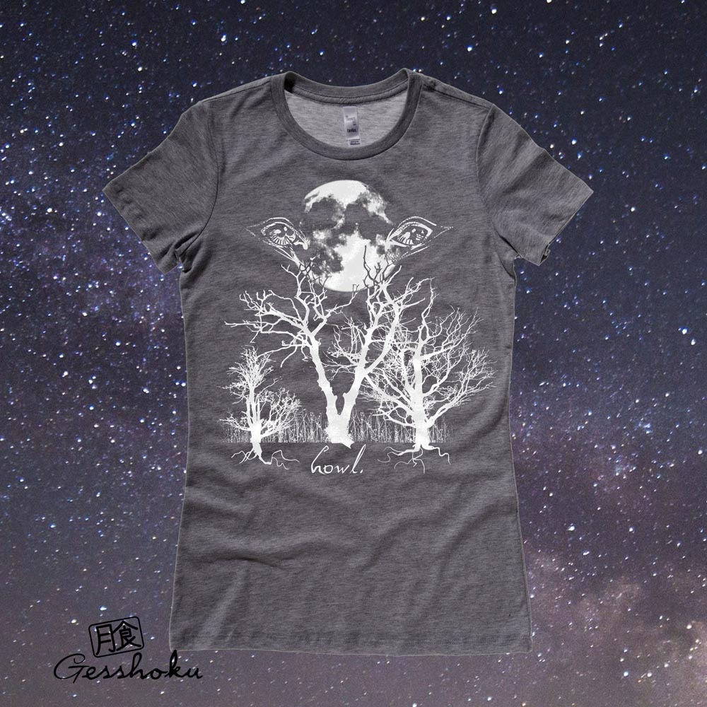 Howl: Eyes of the Night Forest Ladies T-shirt - Deep Heather Grey