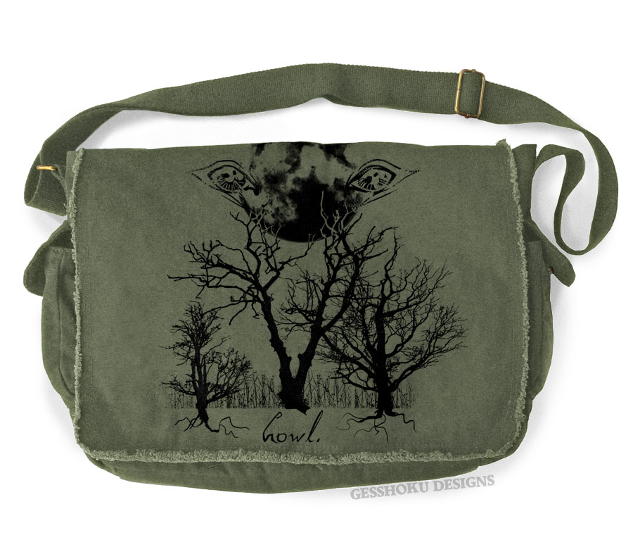Howl: Eyes of the Night Forest Messenger Bag - Khaki Green