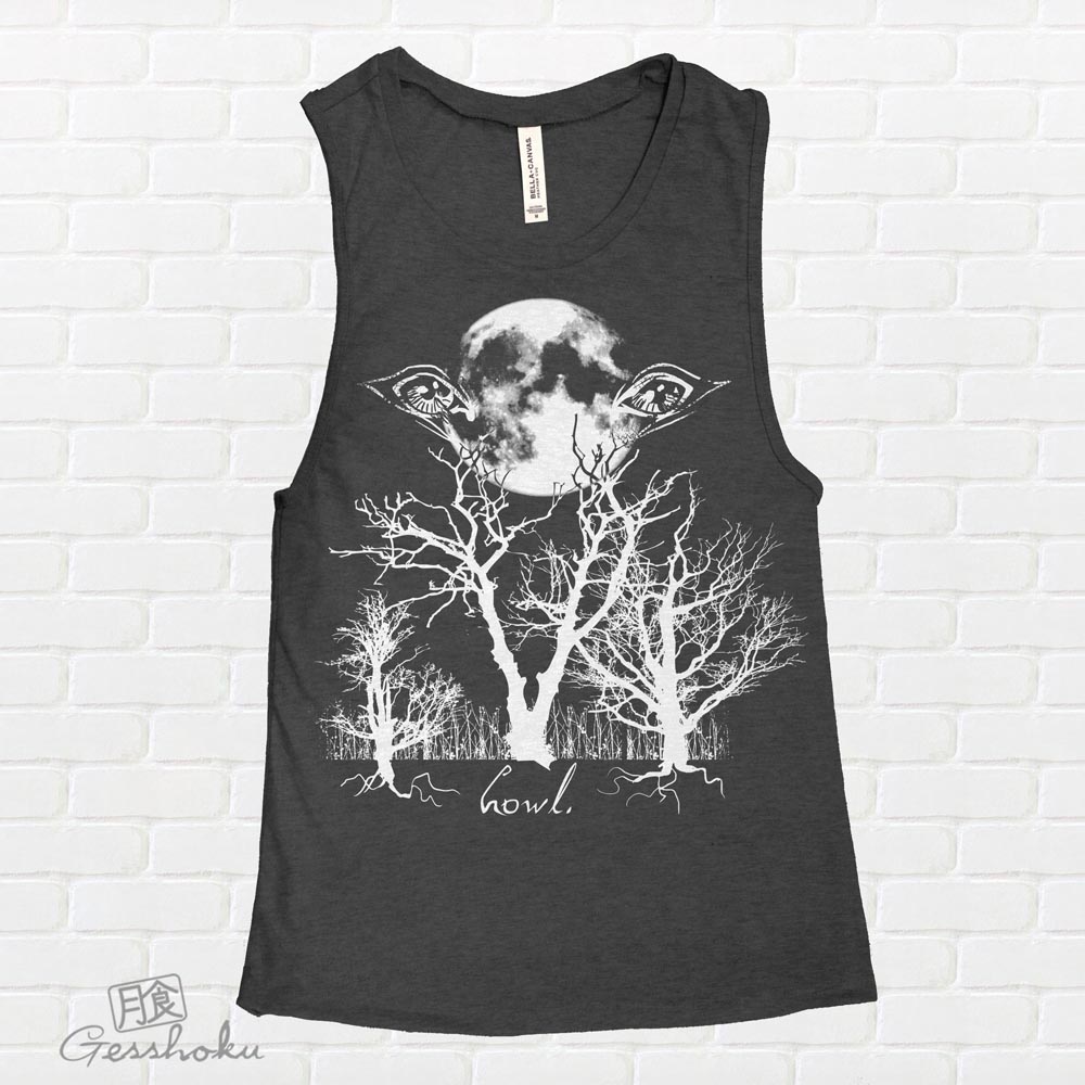 Howl: Eyes of the Night Forest Sleeveless Tank Top - Charcoal Grey
