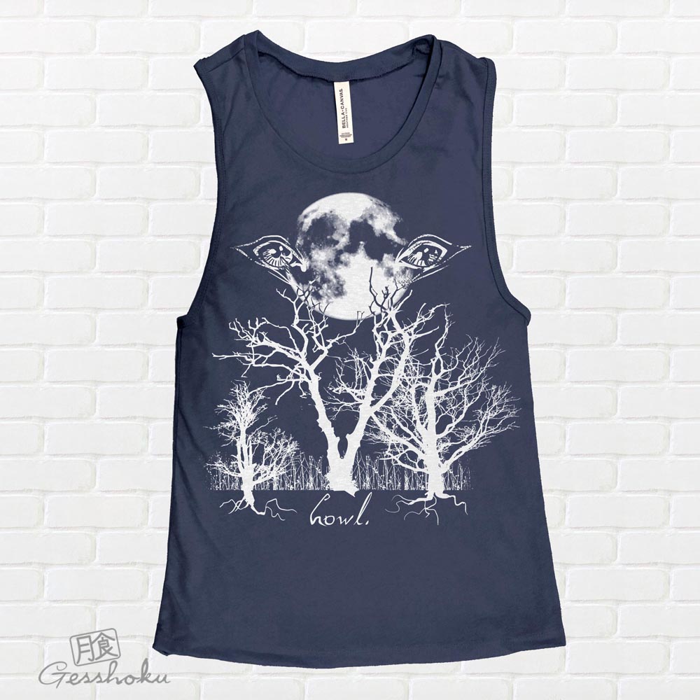 Howl: Eyes of the Night Forest Sleeveless Tank Top - Navy Blue