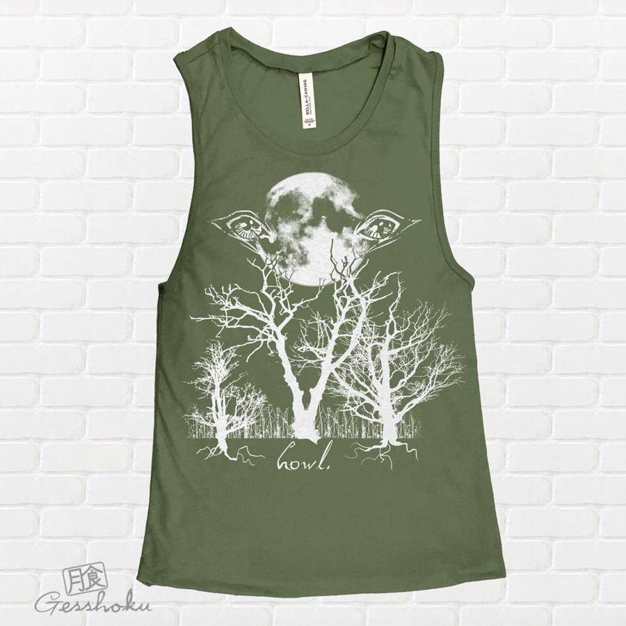 Howl: Eyes of the Night Forest Sleeveless Tank Top - Olive Green