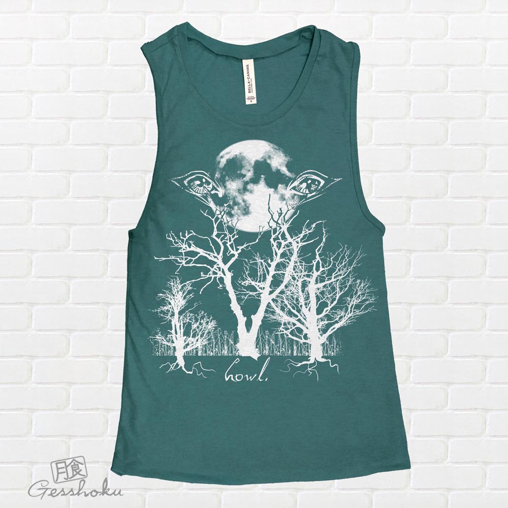 Howl: Eyes of the Night Forest Sleeveless Tank Top - Dark Heather Teal