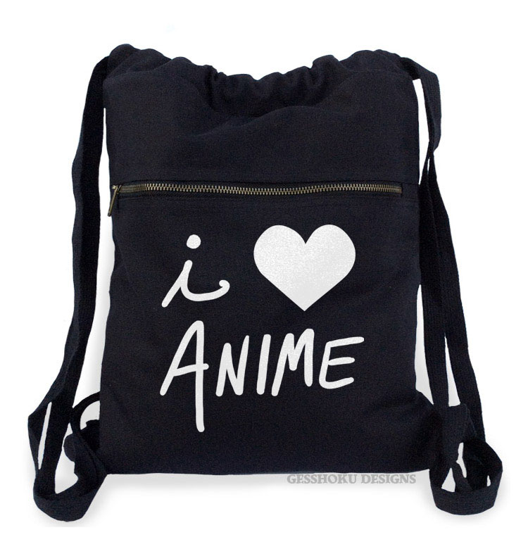 I Love Anime Cinch Backpack - Black