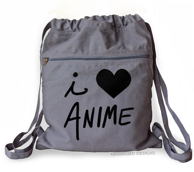 I Love Anime Cinch Backpack - Smoke Grey