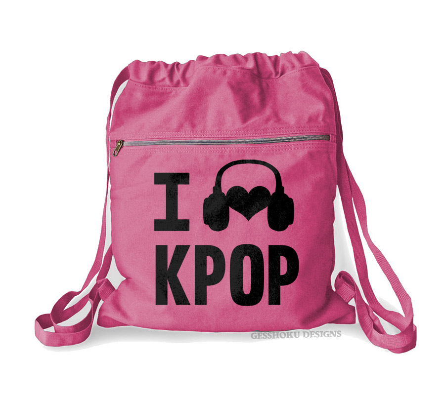 I Listen to KPOP Cinch Backpack - Raspberry