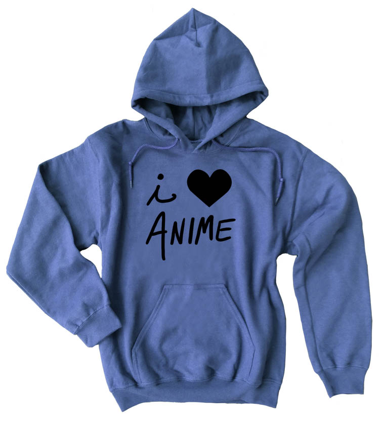 I Love Anime Pullover Hoodie - Heather Blue