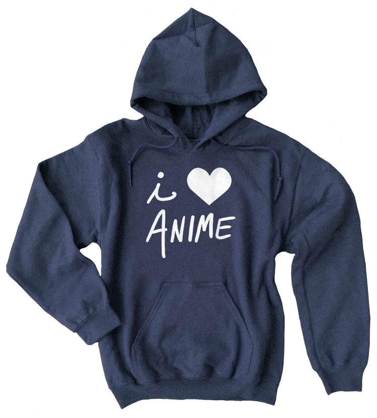 I Love Anime Pullover Hoodie - Heather Navy