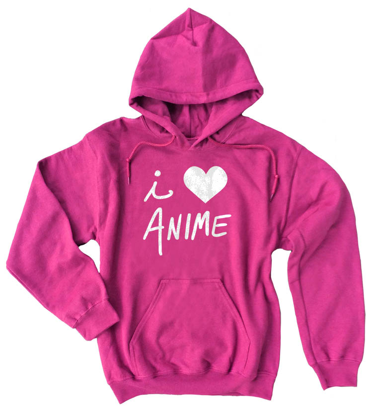 I Love Anime Pullover Hoodie - Hot Pink